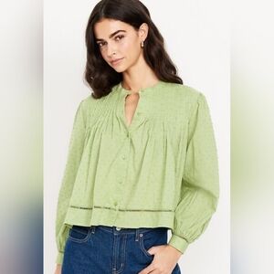 Old Navy Modest Swiss Dot Pintuck Bishop Sleeve Blouse Large Boho lightweight